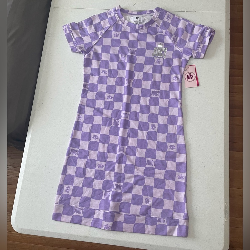 NWT Juicy Couture Lilac Sky Check T Shirt Dress Size XS Purple - Picture 8 of 15